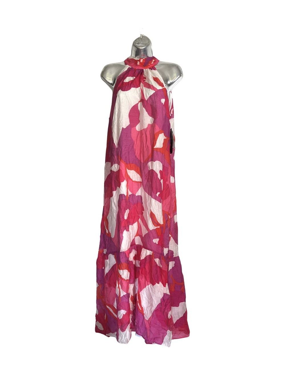 Bold Pink Floral Print Halter Dress by MSK Size Medium Flowy Summer